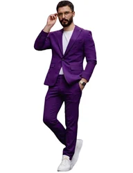 Purple Men's Business Daily Formal Party Leisure Suit Two-Piece One Button Peak Lapel Blazer Pants Groom Tuxedos