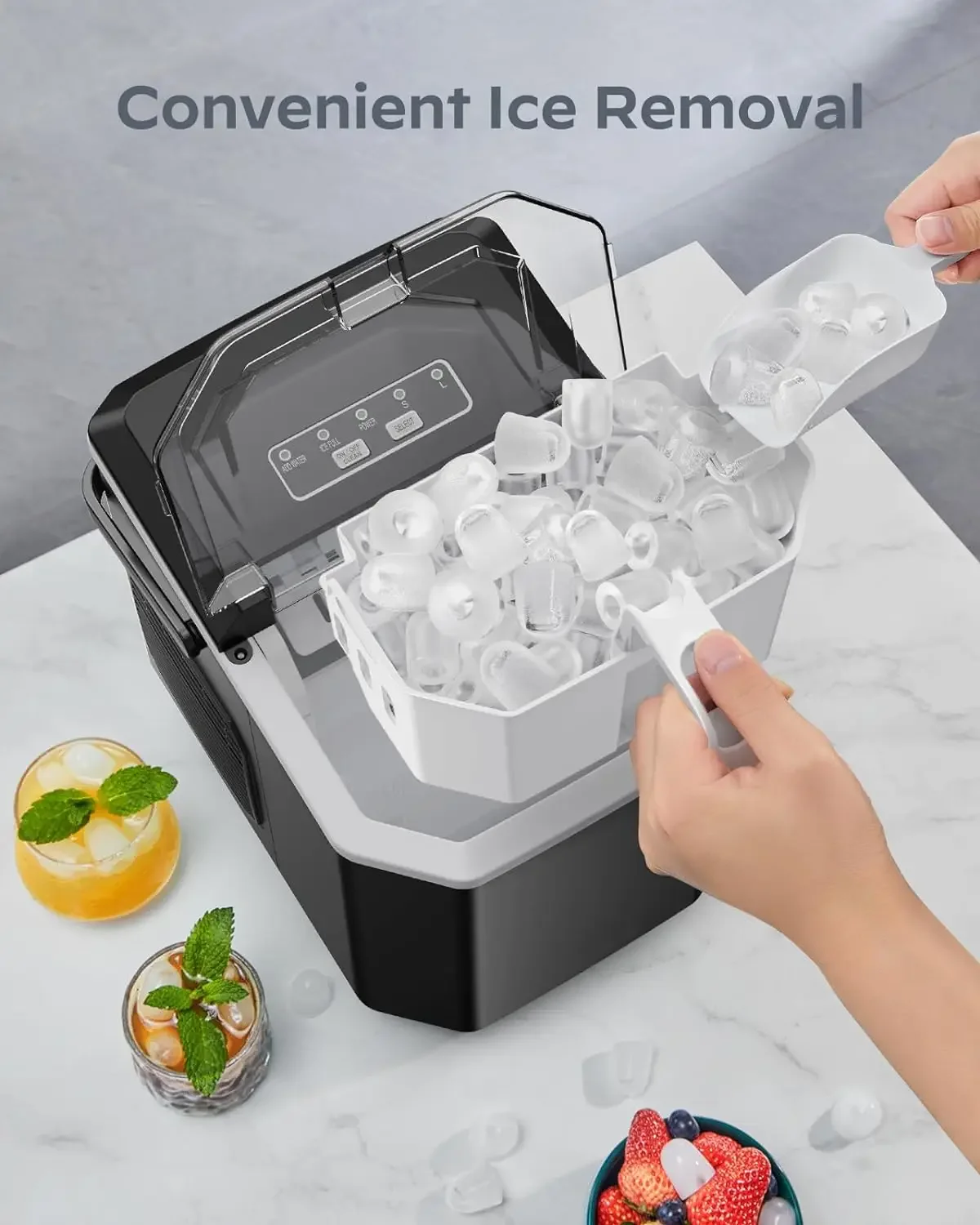 Stainless Steel Countertop Ice Maker with Convenient Carry Handle and Self-Cleaning Function, Portable Ice Machine for Home or O