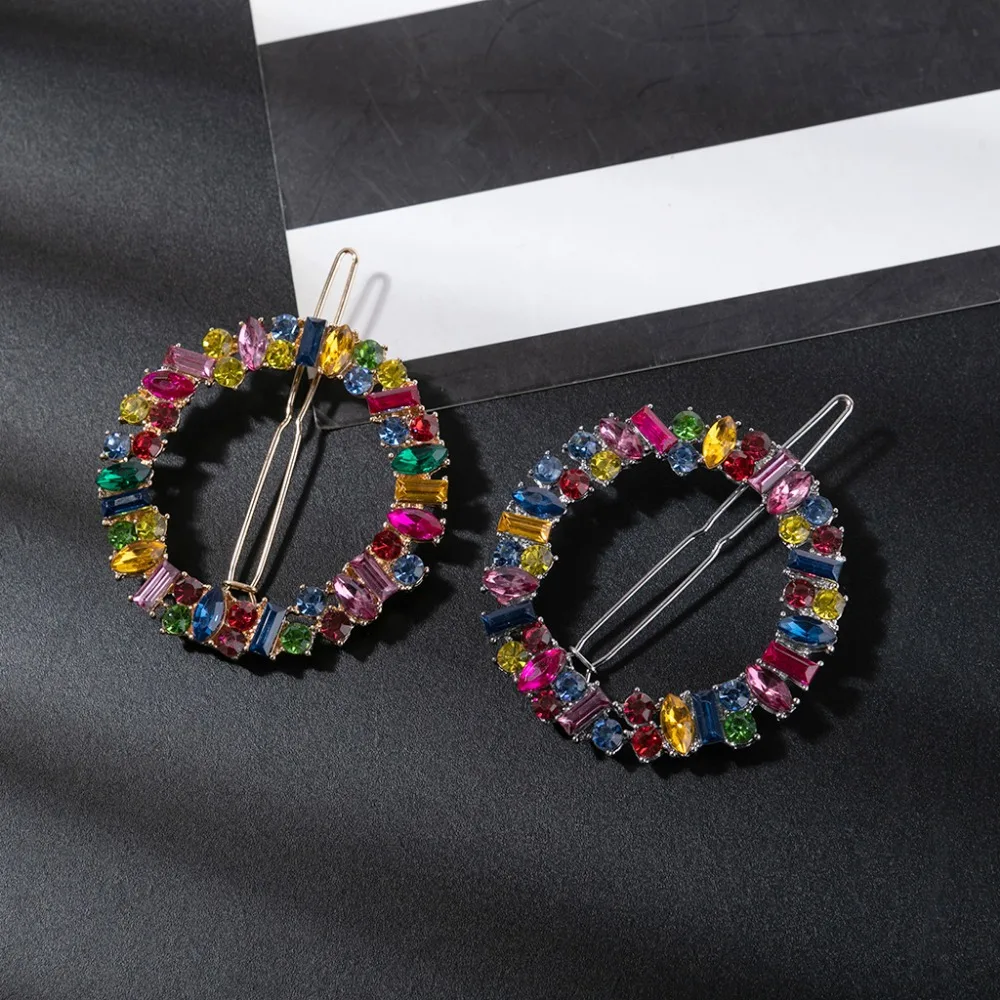 Colorful Rhinestone Hair Clip for Woman Round Fashionable Metal Hairpins Woman Hair Accessories