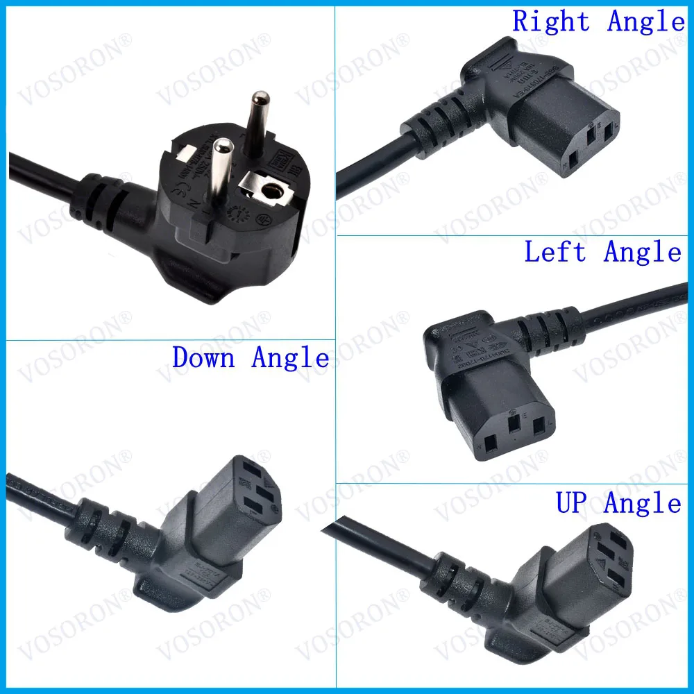 Power Cord Schuko CEE7/7 Male Plug to IEC320-C13 Female Right Angled Power Adapter Cable For Wall Mount TV
