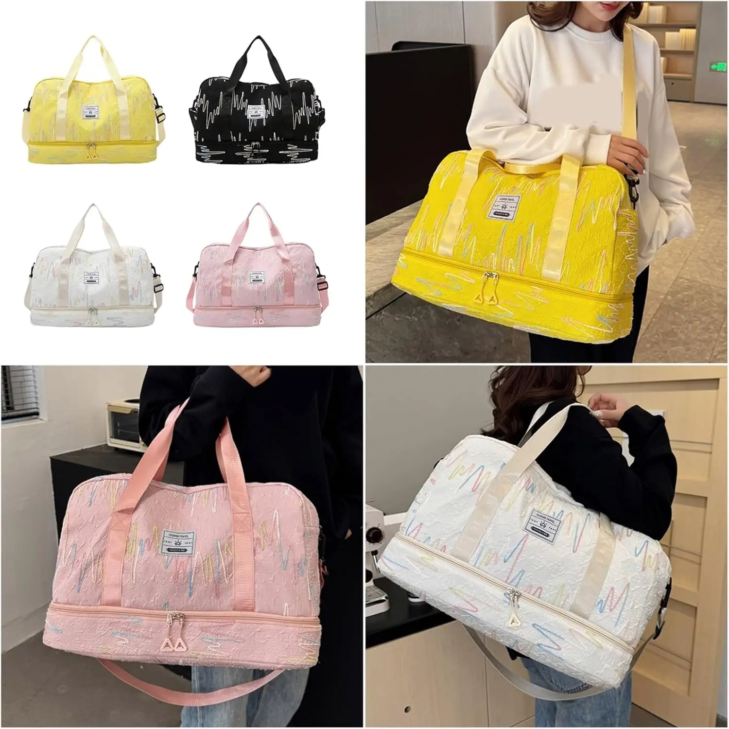 

Duffle Bag for Gym Sports Women Girls Workout Travel Bag Weekender with Shoe Compartment & Wet Pocket Gym Bag Organizer for Yoga