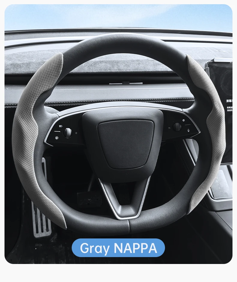 Heenvn Lenkradbezug für Tesla Model Y Juniper Model 3 Highland 2026+ – Ganzjahres-Universal-Wildleder-Lenkradbezug – Detail 14