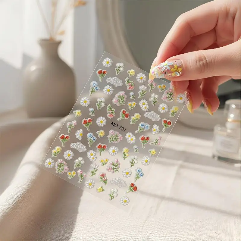 1 Sheet Spring And Summer Floral Nail Art Embossed Nail Art Stickers Nail Art Decal Easy To Apply Nail Decoration DIY Gift