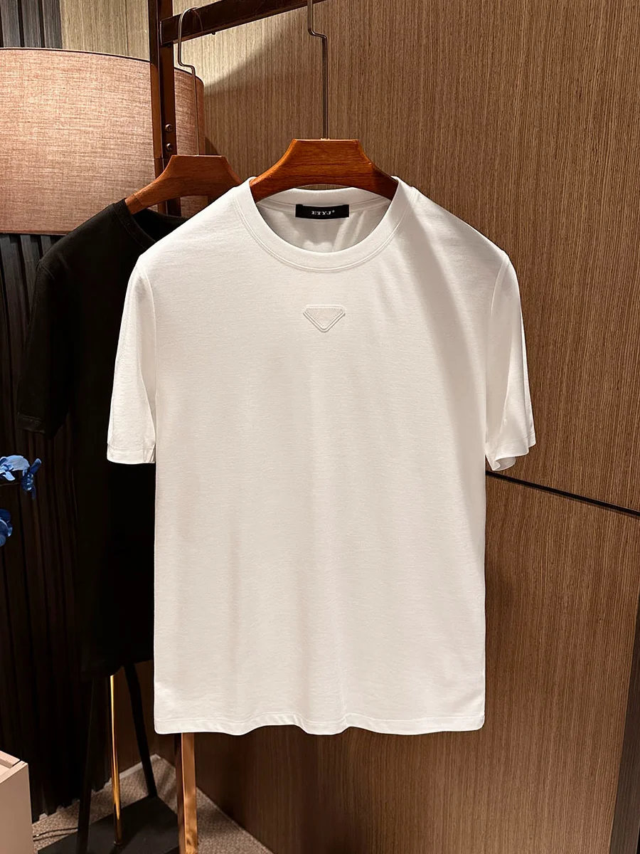 

Итальянская классическая мужская дышащая комфортная футболка с круглым вырезом, коротким рукавом, модная городская, из смесового хлопка.