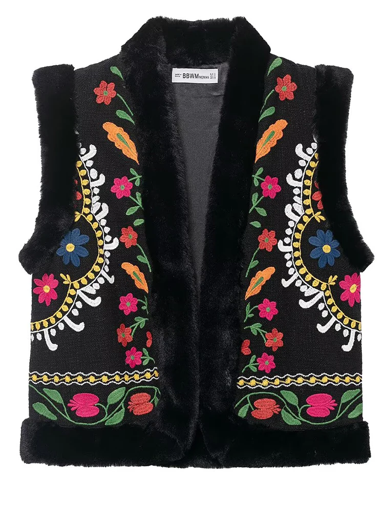 Gilet autunno inverno da donna 2025 gilet senza maniche con giuntura in pelliccia ricamata di nuova moda da donna elegante top per il tempo libero da strada