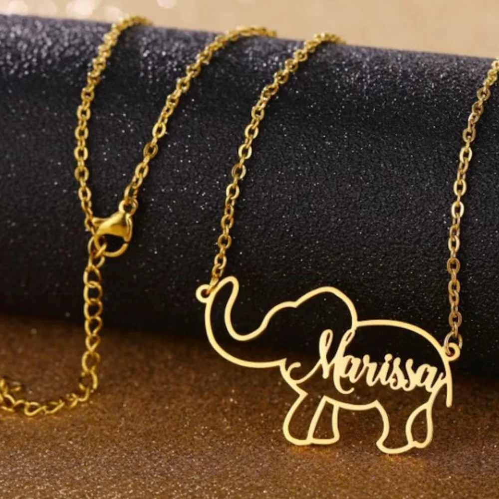 Personalized Elephant Necklace Customized Name Stainless Steel Necklace as a Gift for Children