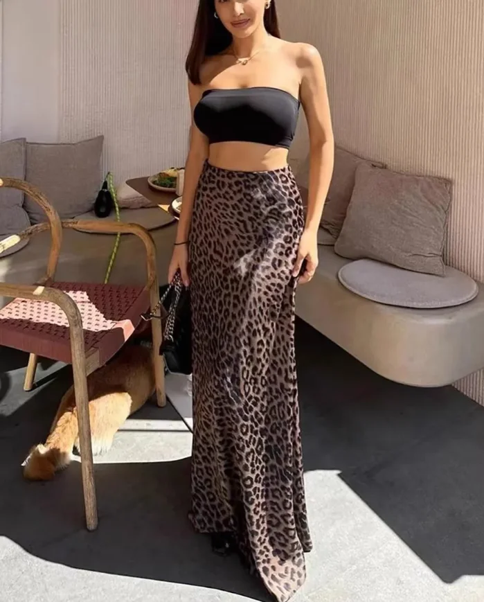 Falda sexy de cola de pez con estampado de leopardo