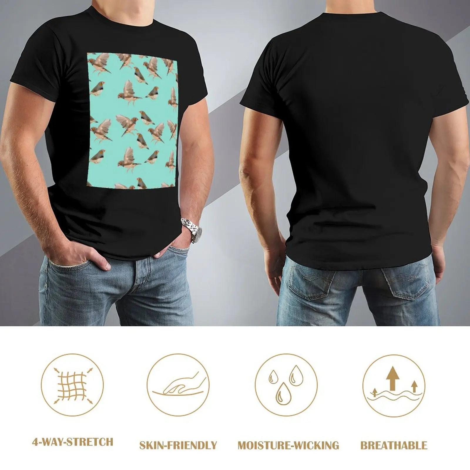 Zebra Finch on Teal T-Shirt vintage anime shirt plus sizes t shirts men image 4