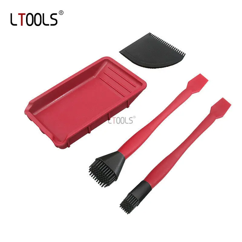 

4Pc/set Woodworking Silicone Brush Tool Kit Washfree Glue Brush Soft Glue Brush Flat Scraper Glue Tray Wood Gluing Brushing Tool