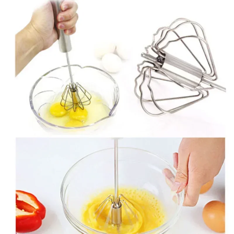 YTOM Semi-automatic Egg Beater 401 Stainless*Steel Egg Whisk Manual Hand Mixer Self Turning Egg Stirrer Kitchen Accessory Egg To