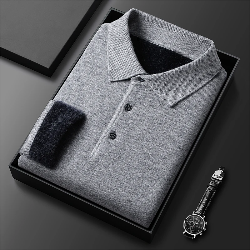 Tendenza di lusso leggera, maglione da uomo semplice, nuovo maglione lavorato a maglia con bottoni e peluche, top con base spessa e calda