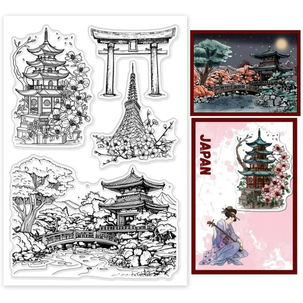 1Sheet Landscape Clear Stamps Park Architecture Silicone Clear Stamp Seals Transparent Stamps for DIY Scrapbooking Cards