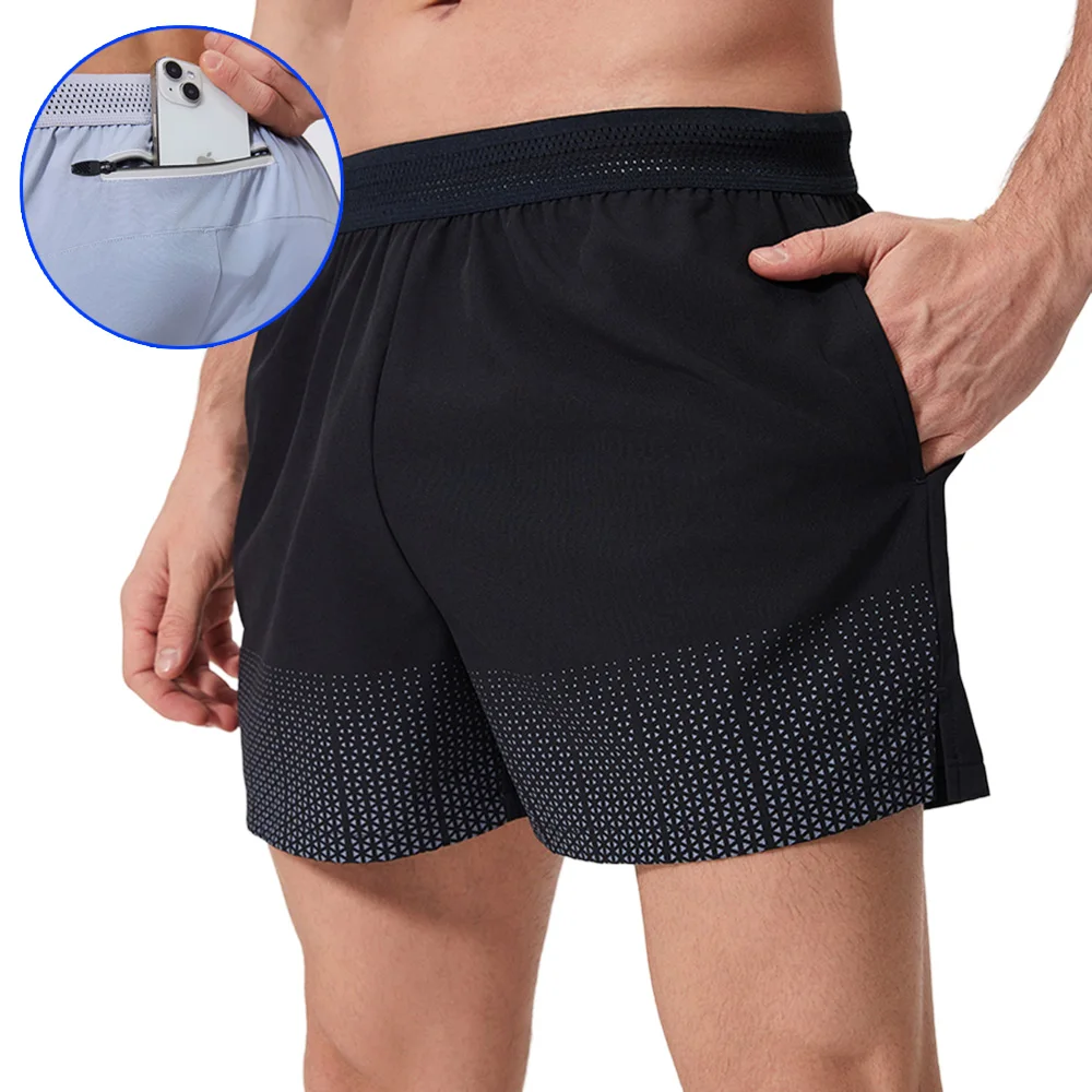 Men Running Shorts Fitness Quick Dry GYM Short Jogging Training Workout Summer Sport Shorts With Waist Bag