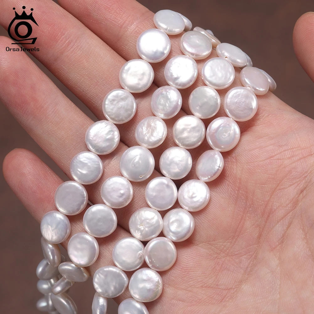 

ORSA JEWELS High Quality 3A 9-10mm Flat Round Shape Freshwater Pearl Beads Loose Beads Jewelry Making DIY Accessories Gift PP11