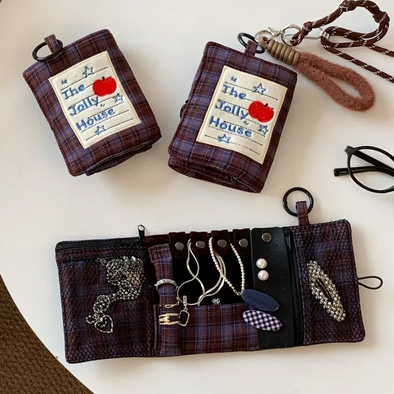 Mini Multi Function Document Credit Card Storage Holder Wallet Purse for Travel Trip RFID Blocking Plaid Passport Wallet