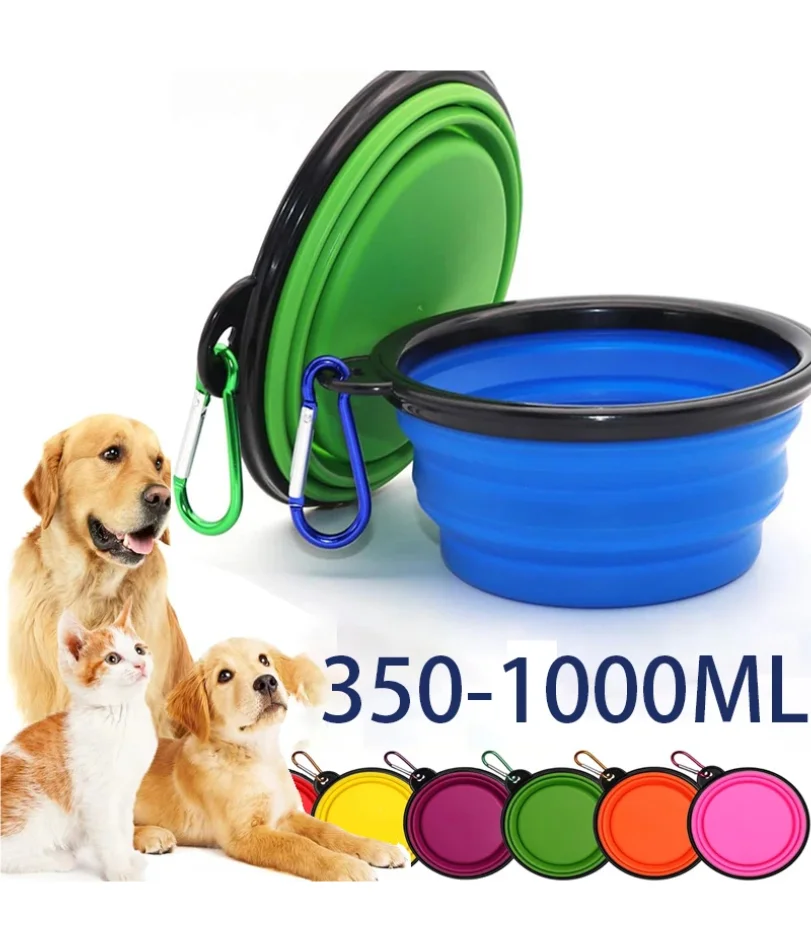 

Folding Portable Silicone Dog Feeder Bowl 2 In 1 Pet Dispenser Outdoor Travel Dog Cat with Carabiner Bottle Food Water Container