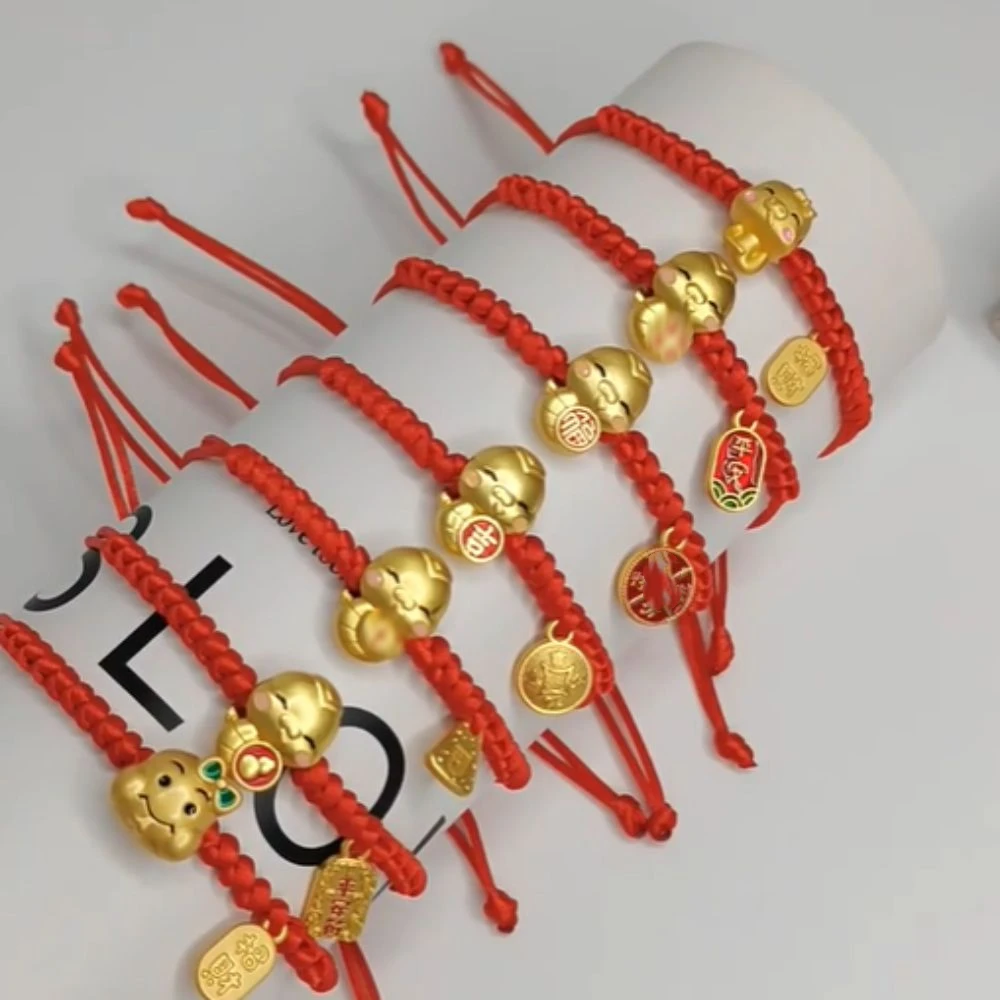 Cute Chinese Style Snake Year Bracelet Hand Rope Golden Lucky Red Rope New Year Zodiac Fortune Bracelet Decoration