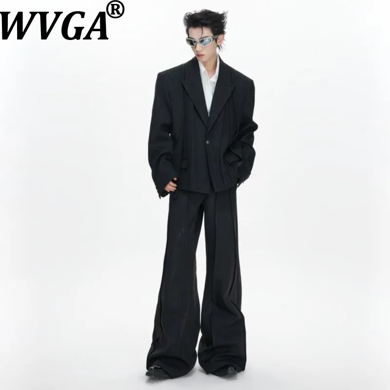 

WVGA Spring Autumn New Man Original Design Waist-cinching Shoulder-padded Pleated Blazer Niche Chic Causal Suit Pants Set W20833