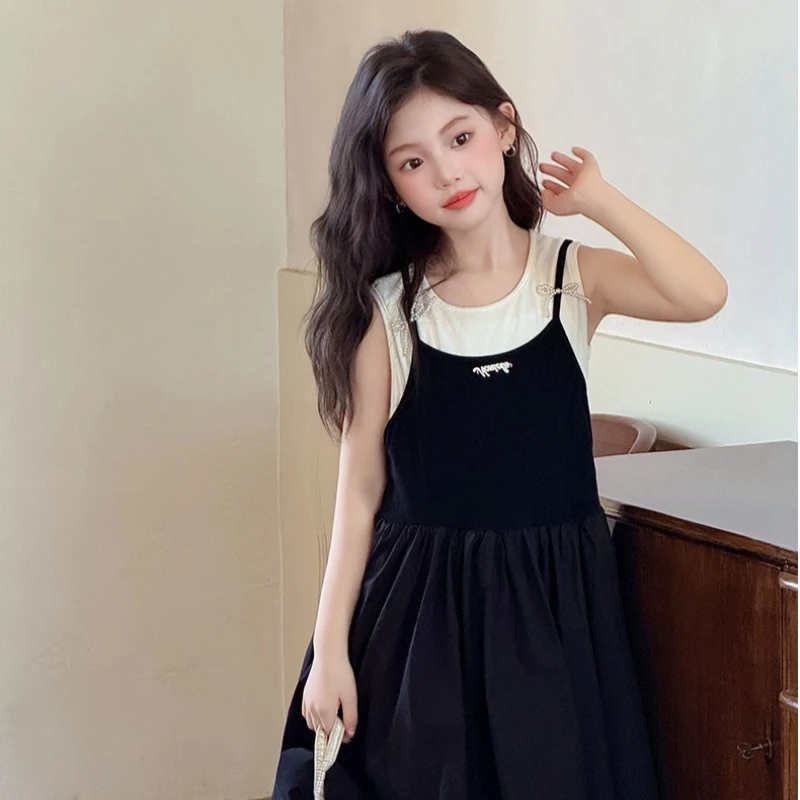 

Girls Dress 2026 Summer New Popular Korean Style Chic Color Block Matching Fresh Sleeveless Tank Style Soft Breathable Fabric
