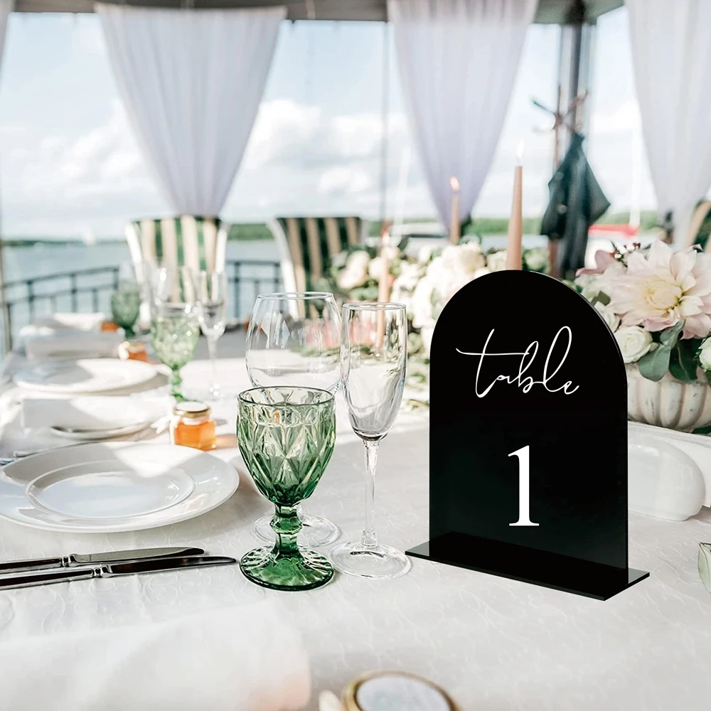 Customized wedding table reserved card holder, black arched semi-circular table number card holder 1-100 digital acrylic cards,