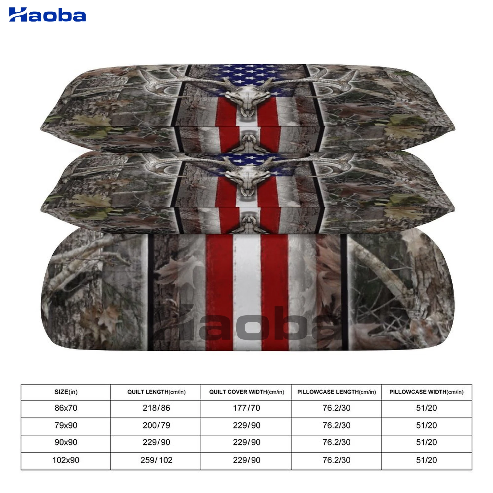 Conjunto de cama de três peças para crianças e adultos, capas de colcha, colcha, capa, veados, alces, camo, América, bandeira, presentes de aniversário, mulheres, homens