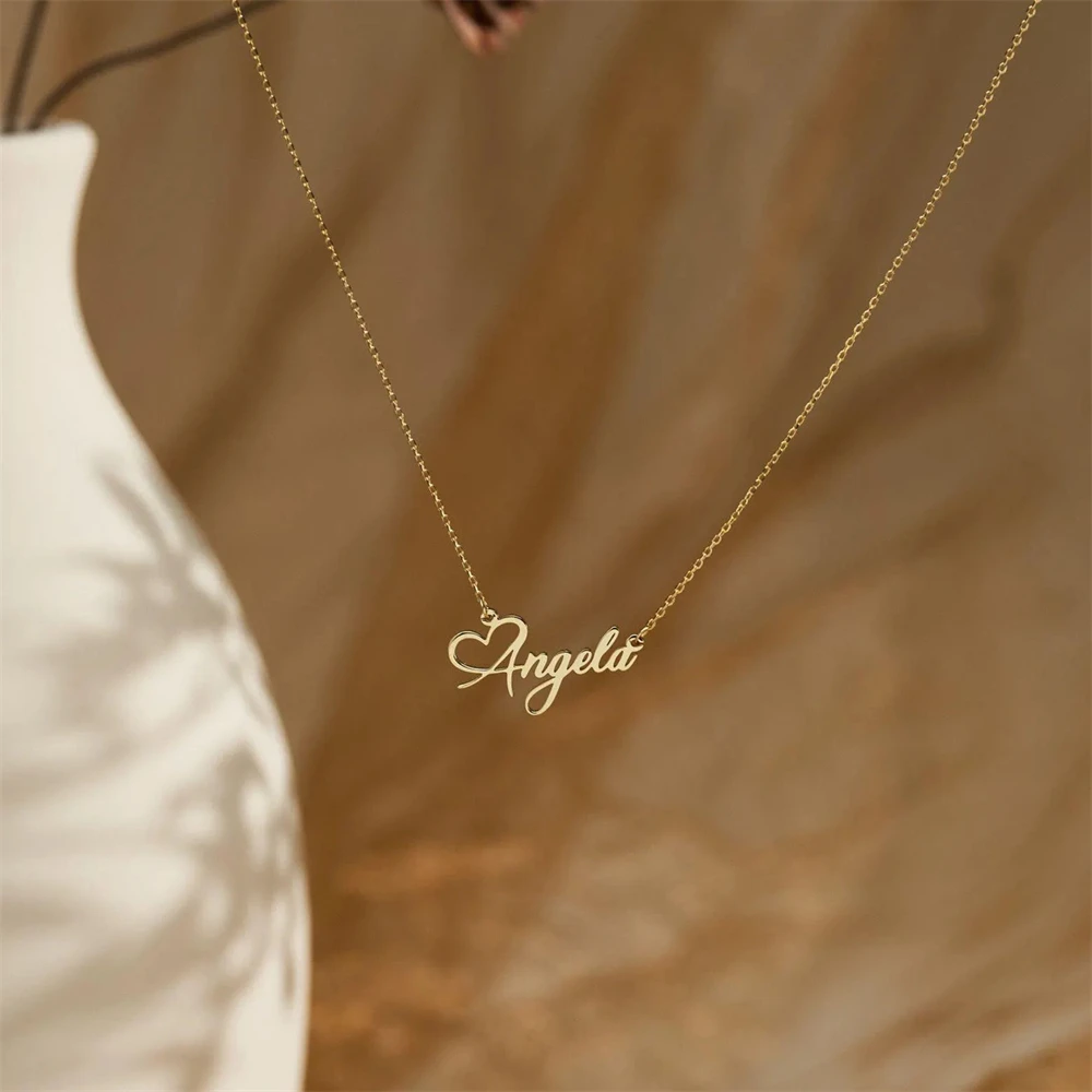 

Custom Heart Name Necklace For Women Stainless Steel Choker Chain Personalized Cursive Letter Necklace Wedding Gift