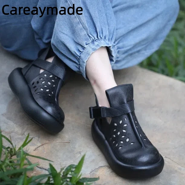 

Careaymade-Genuine leather wide toe women's shoes,Head layer cowhide thick soled perforated Sandals,ugly cute big toe cool boots