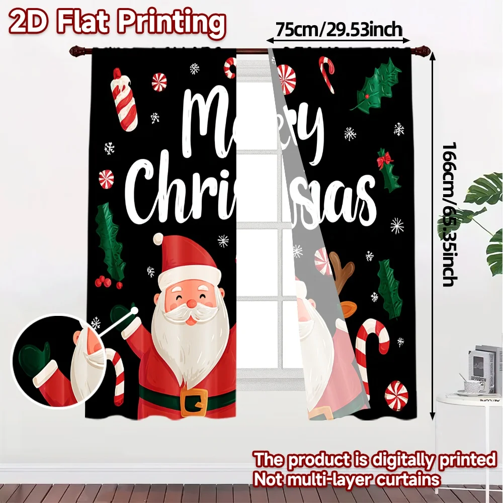 2D Flat Printing,JIT 2pcs, Curtains (Without Rod) Festive Cheer(3) Print Popular Curtains Polyester Easy Install Curtains