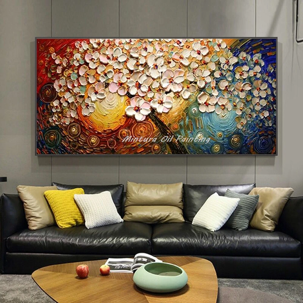 Mintura Handpainted Palette Knife Tree Flower Oil Painting on Canvas,Modern Abstract Wall Are Picture for Living Room Home Decor