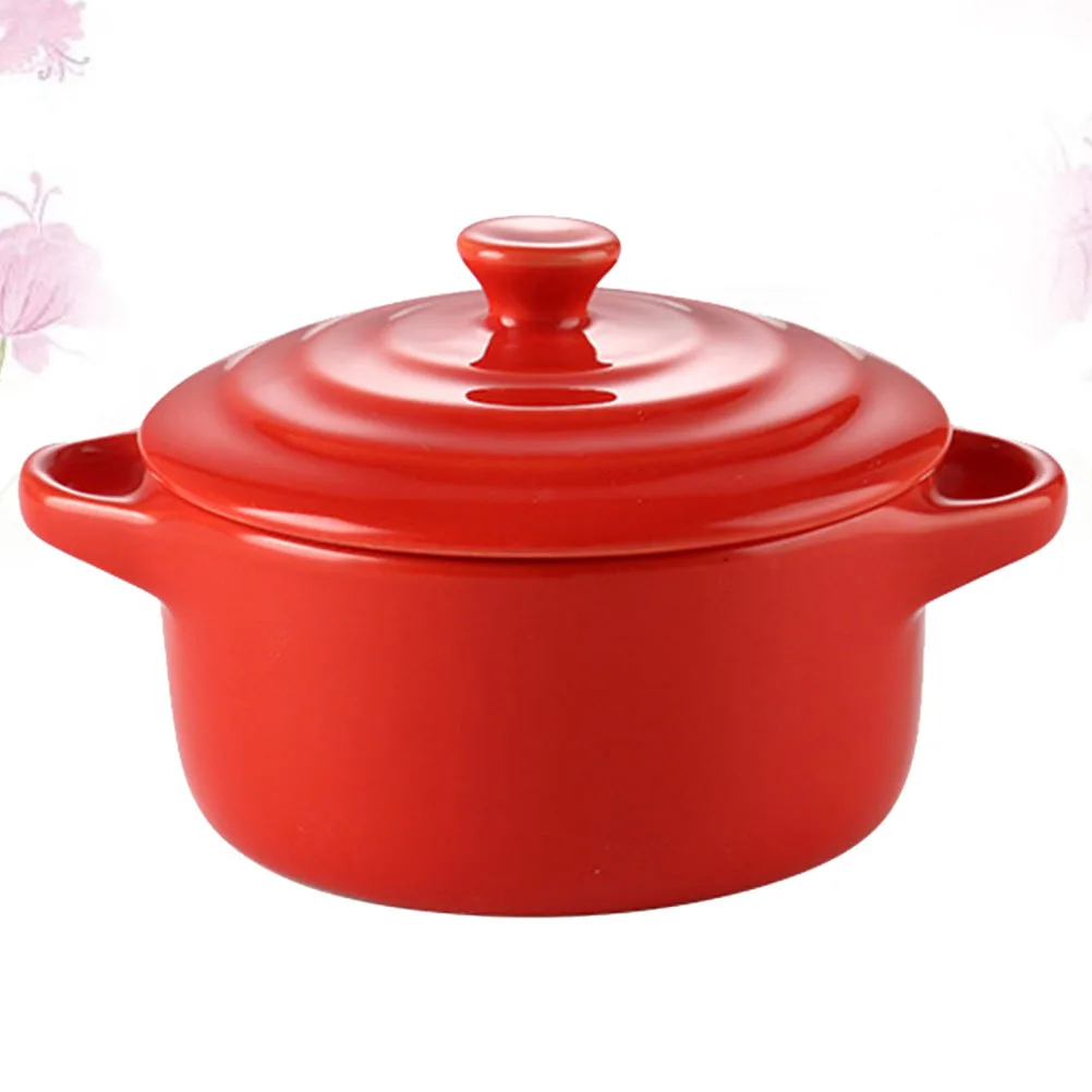 

1Pcs 230ml Red Ceramic Stew Bowl Double Handle Microwave Safe Long Lasting Home Kitchen Use Double Handle Bowl