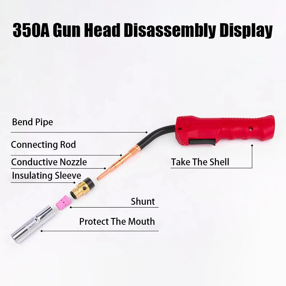 350A Gas Shielded Welding Gun Accessories, Protective Nozzle, Conductive Nozzle, Connecting Rod, Insulation Sleeve, Wire Feeding