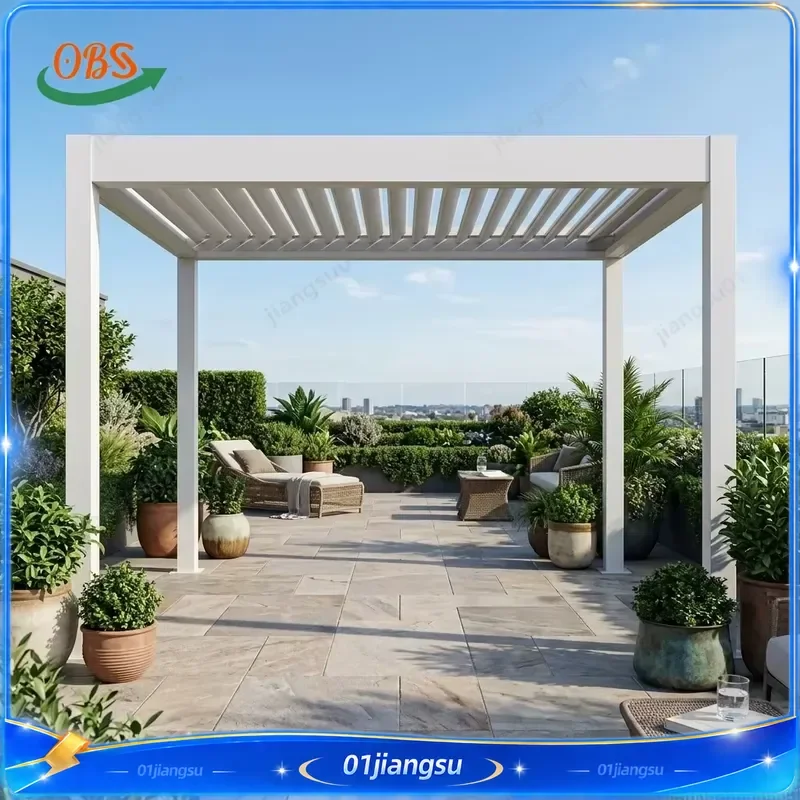 Motorized Aluminum Pergola Bioclimatic Louvered Roof Outdoor Gazebo Waterproof Pavilion Luxury Patio Garden Canopy Shade
