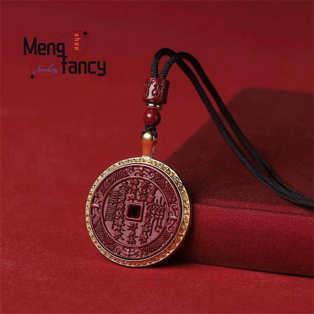 High Content Cinnabar Gold Plated Inlaid A Three-Dimensional Engraved Mountain Ghost Coin Pendant Exquisite Fashion Fine Jewelry