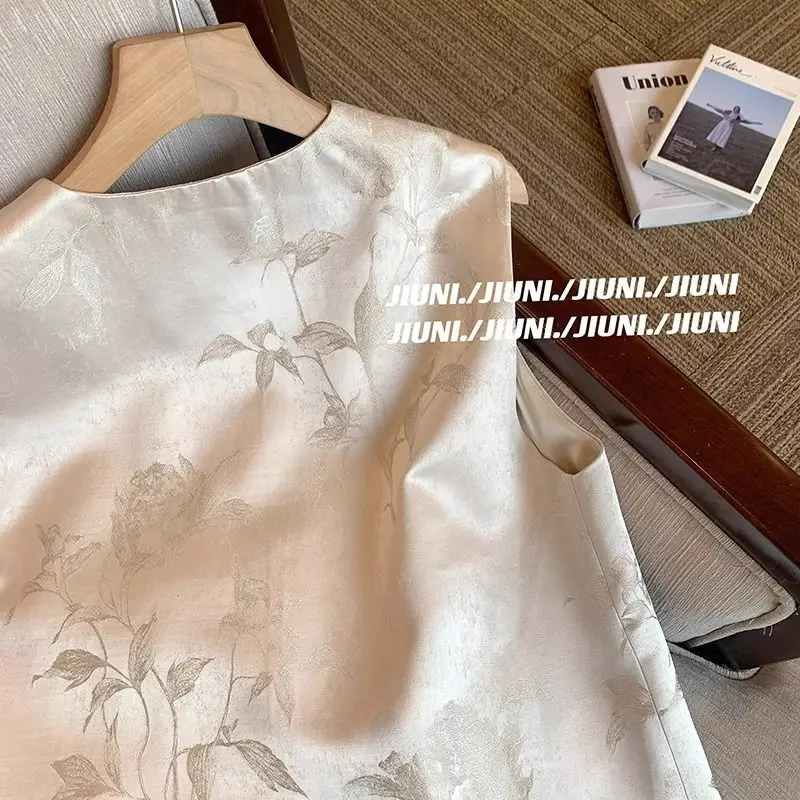 꽃 자카드 조끼 여성 복고풍 중국 빈티지 민족 스타일 민소매 탑 오버 사이즈