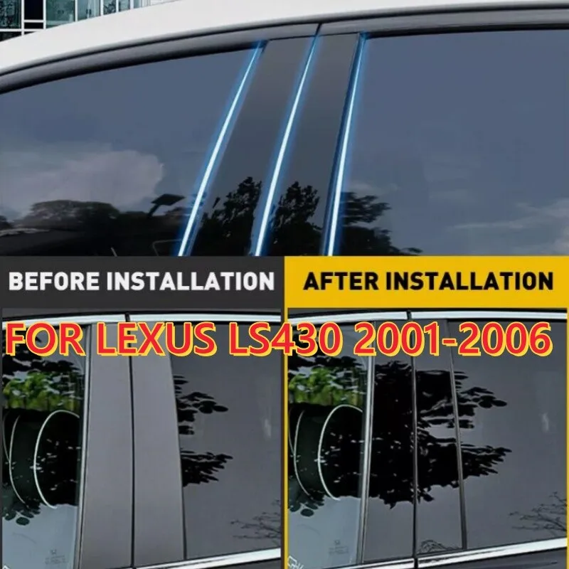6PCS Glossy Black Window Door Trim Pillar Posts Cover FOR LEXUS LS430 2001-2006