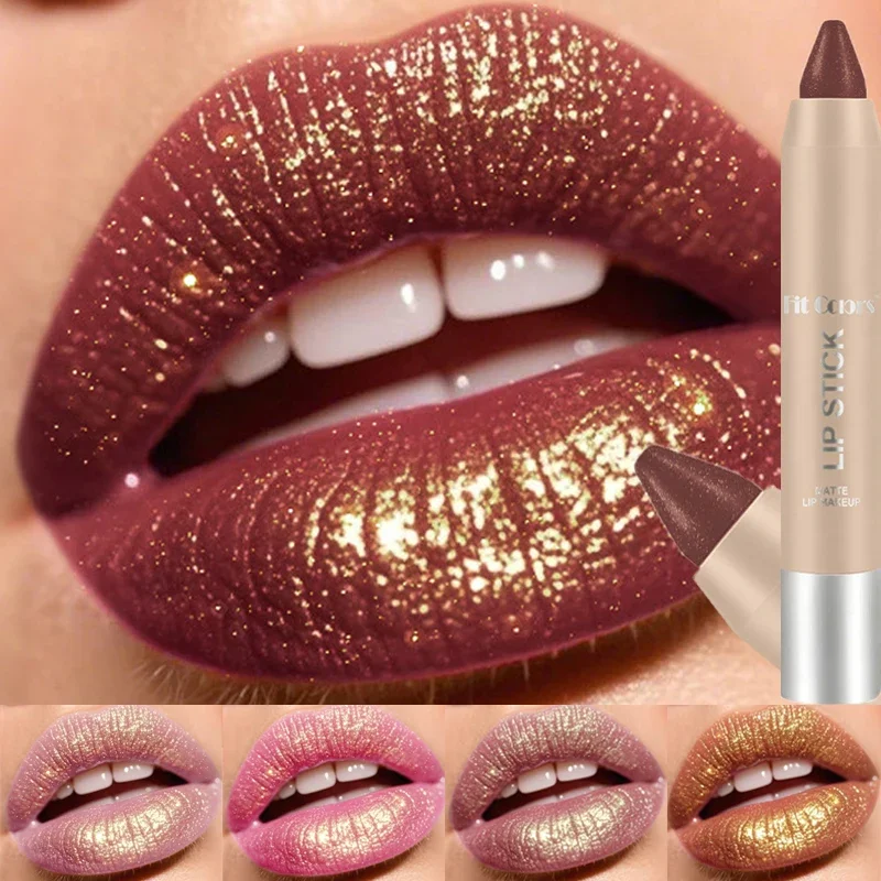 أحمر داكن بني معدني أحمر شفاه لامع بريق أحمر الشفاه القلم الذهب لامعة غير عصا كوب مقاوم للماء لؤلؤة الماس الشفاه تينت المكياج #1