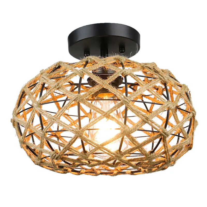 

Vintage Hemp Rope Iron Art Chandelier Ceiling Lamp Bedroom Bedside Ceiling Lamp Aisle Ceiling Light Restaurant droplight