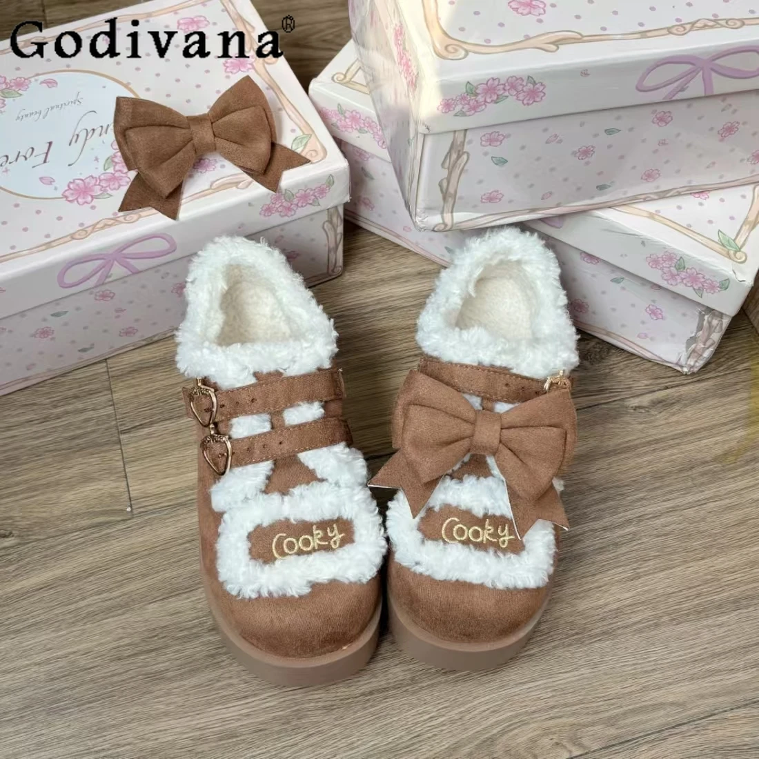 

2025 Winter New Japanese Style Original Lolita Fleece Thick Sole Platform Shoes Sweet Cute Girl Warm Student Plush Single Shoes