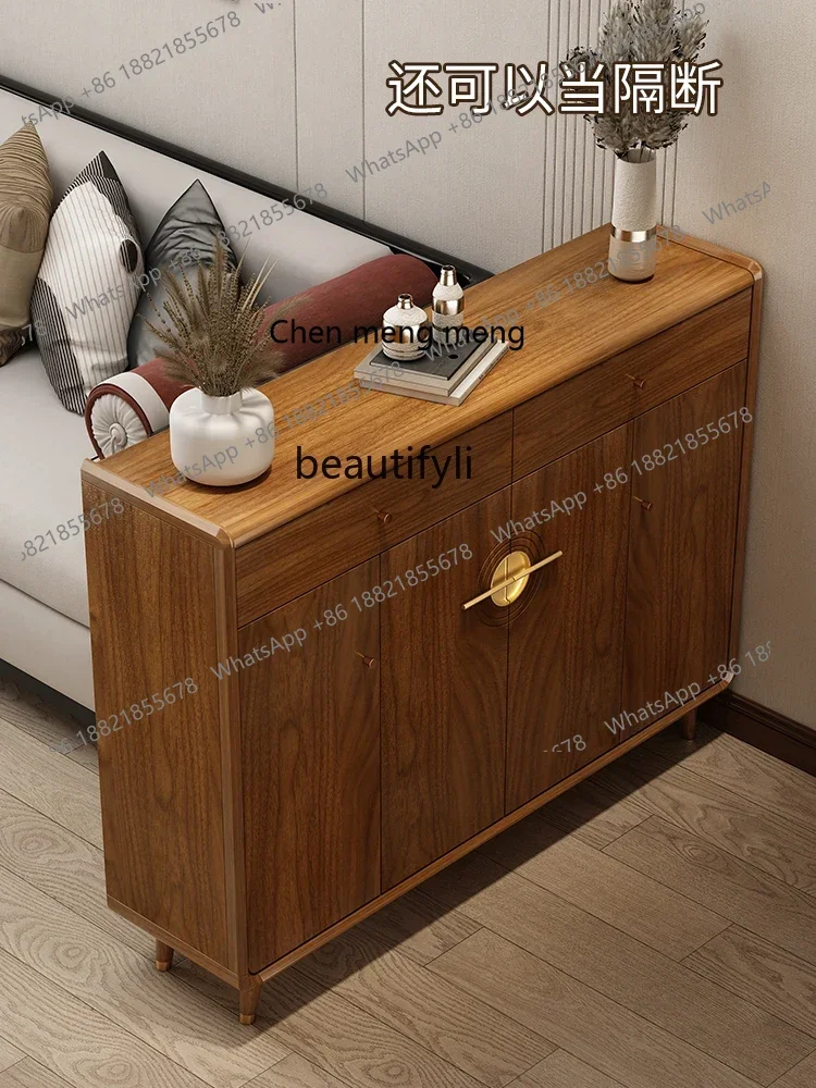 

ss7304Shoe Cabinet Chinese Style Retro Domestic Door Multi-Functional Locker Walnut Color Drawer
