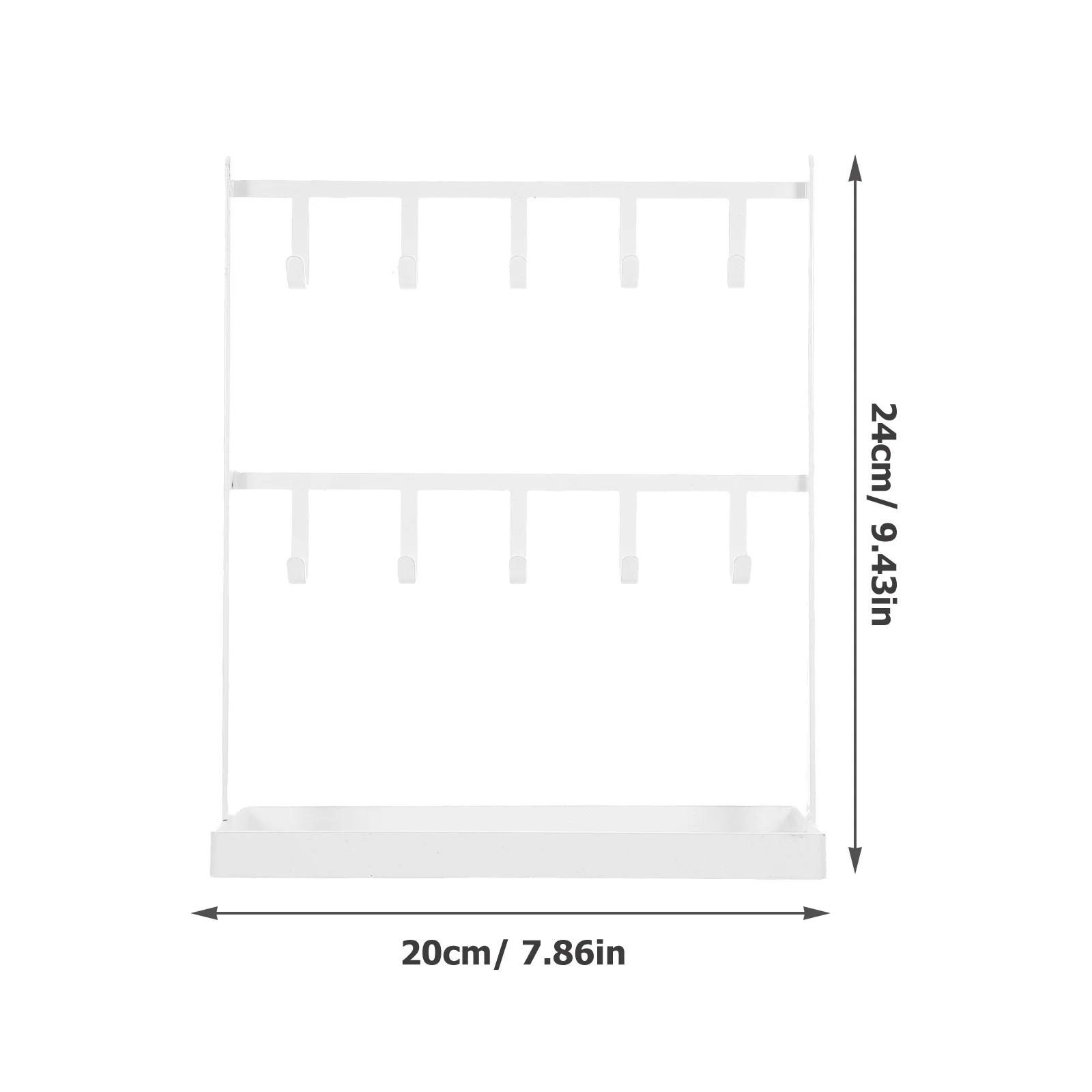 Two Tier Jewelry Organizer Hanging Ornament Storage Rack Metal Frame Wood Base for Necklaces Rings Earrings Watches Holder