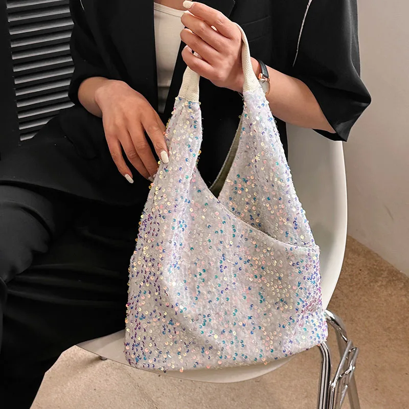 Sequin Tote Bag Women's 2023 Commuter Large Capacity Fashion Handbag Luxury Designer Banquet Party BlingBling One Shoulder Bag