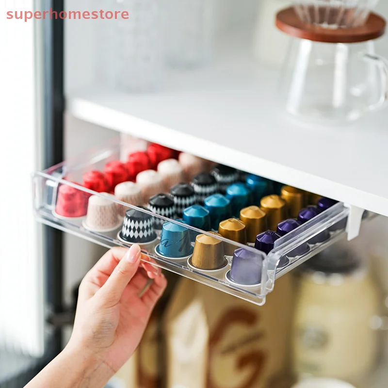 Coffee Capsule Holder Capsule Coffee Tea Bag Storage Rack Drawer Organizing Box No Punching Required Space Saving Storage Box