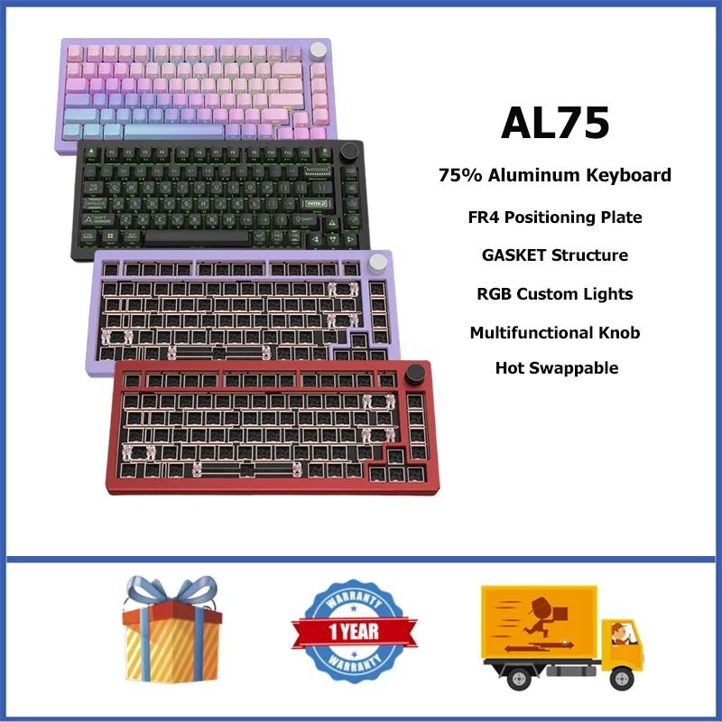 

AL75 Wired Aluminum Keyboard 75% GASKET RGB Hot Swappable Custom Keyboard With Knob