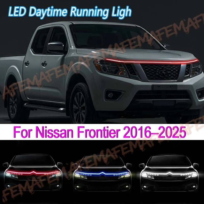 Car Engine Hood Decorative Light Bar Waterproof DRL LED Strip For Nissan Frontier 2016-2025 Daytime Running Light Start-Scan
