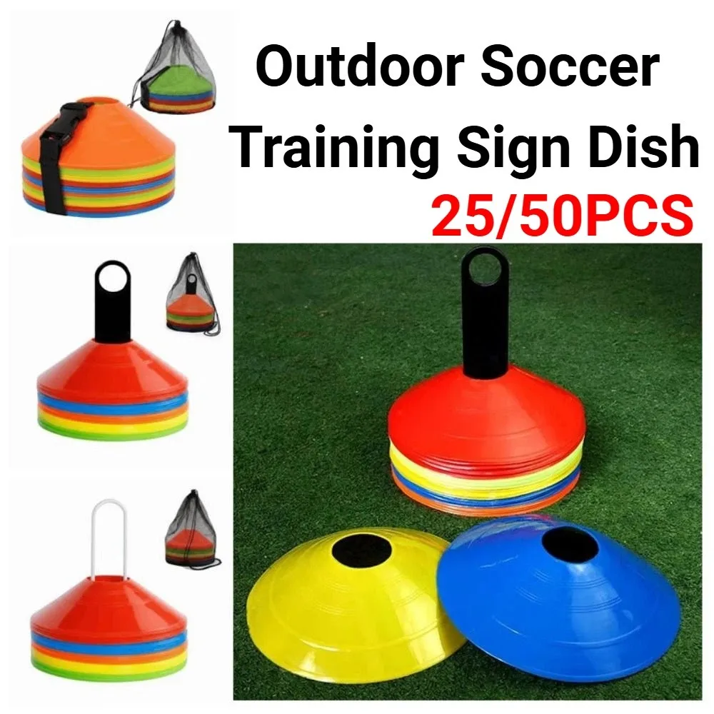 

25/50Pcs Colorful Soccer Disc Cone Set Flexible with Stand Soccer Training Sign Dish with Carrying Bag Durable Soccer Cones
