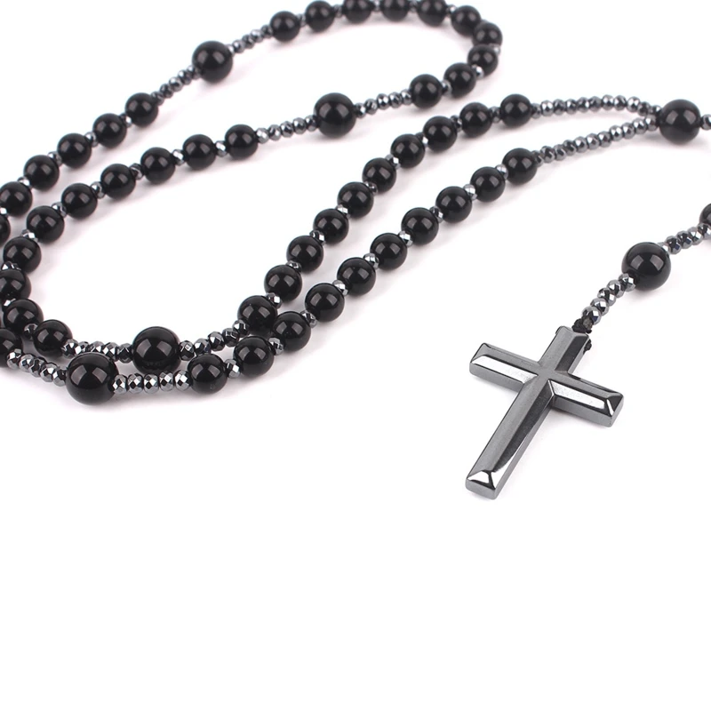 Catholic Rosary for Cross Pendant Rosary Prayer Hematite Necklace with Pendant amulet for Cross Pendant Rosary Necklace 40GB