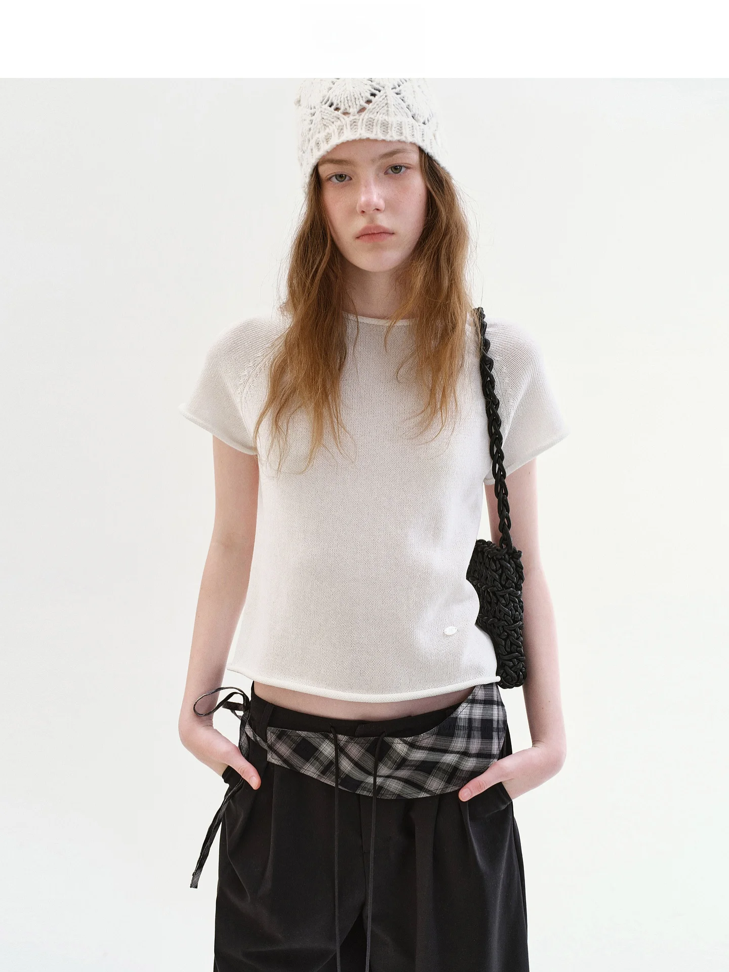 

Fano Casual Lazy Style Short Sleeve Knitted Cotton Linen Blend T-Shirt Women's Summer New Roll Knitwear round Neck Top