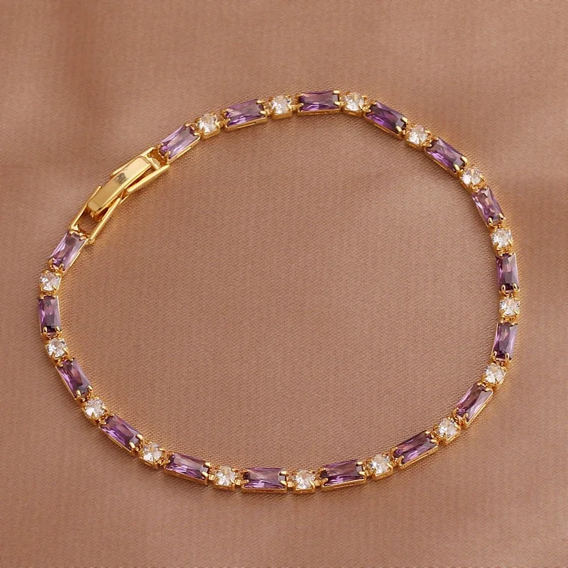 Luxury Tennis Rainbow CZ Chain Bracelet For Women Girls Wedding Zircon Iced Out Charm Hand Chain Ladies Party Fashion Jewelry