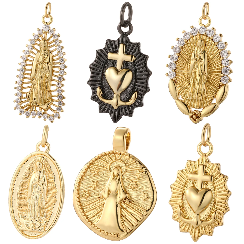 Our Lady Virgin Mary Jessus Cross Charms for Jewelry Making Supplise Gold Color Amulet Dijes Diy Earrings Bracelet Necklace