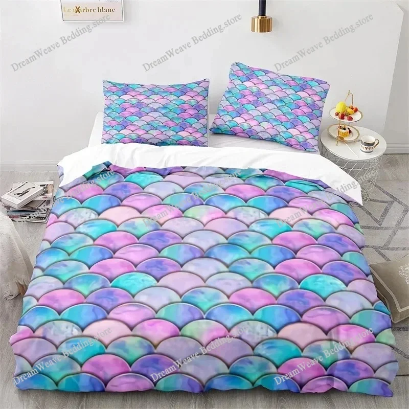 Colorful Fish Scales Bedding Set Twin King for Boys Girl Blue Pink Mermaid Skin Surface Print Duvet Cover Polyester Quilt Cover9